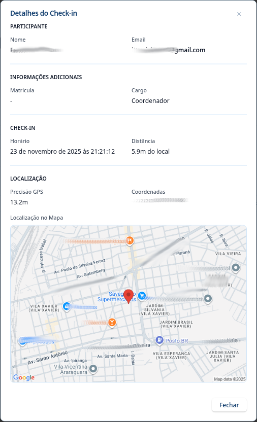 Detalhes do check-in