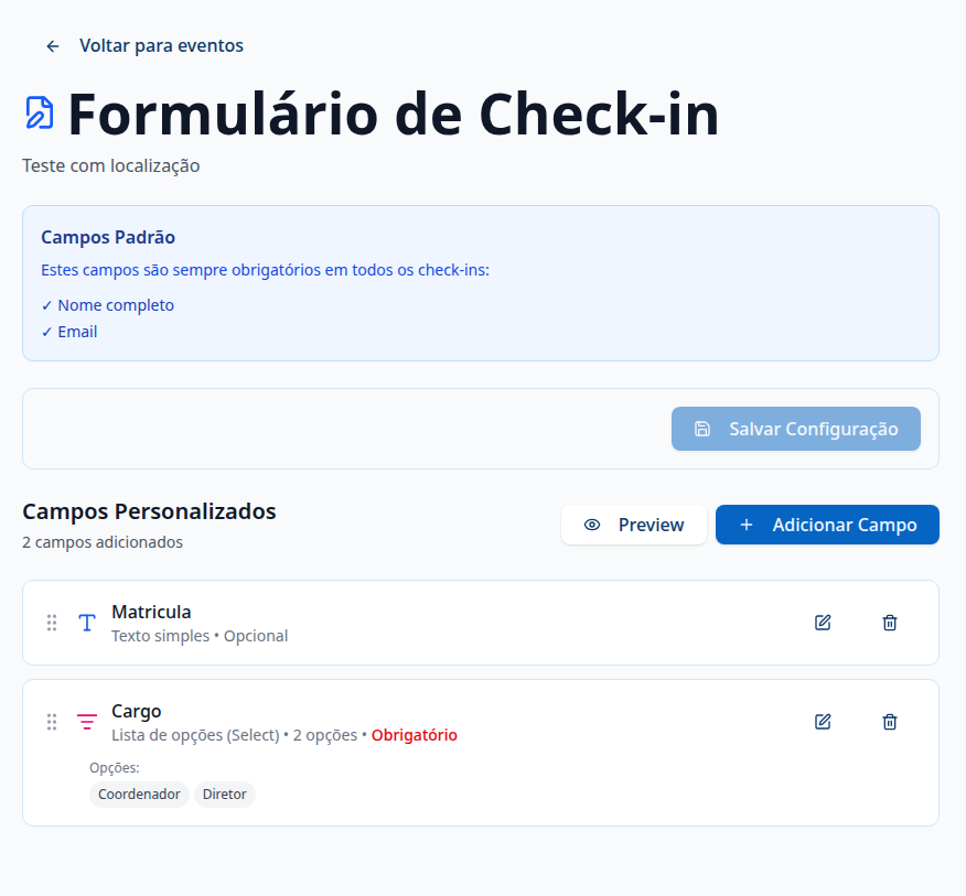 Tela de criação de formulário